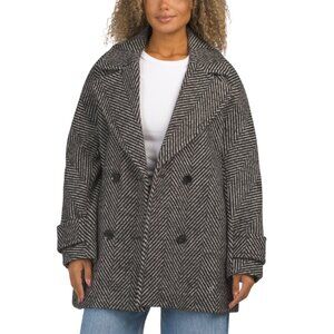 BCBGMAXAZRIA Black/white Short Double Breasted Boyfriend Coat